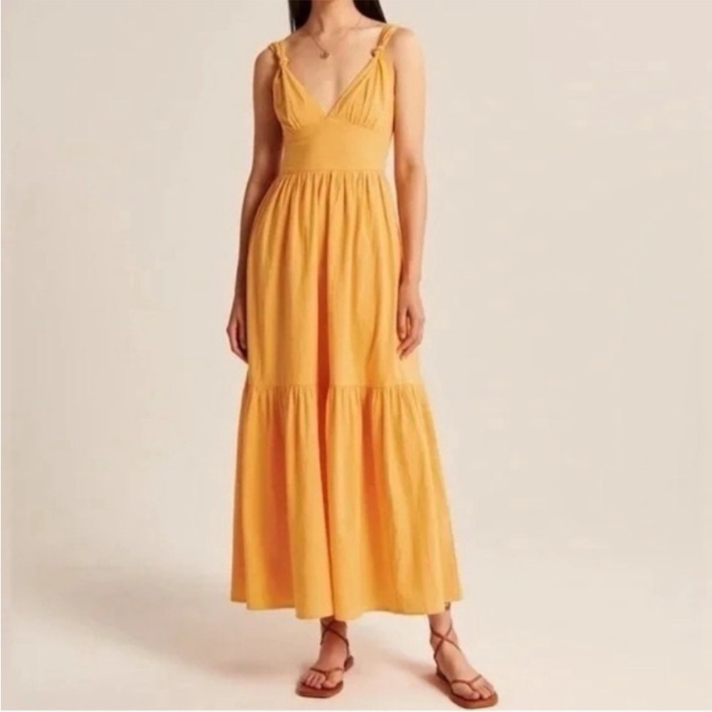Abercrombie and Fitch Knotted Strap Golden Maxi Dress